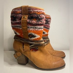 Steve Madden Leather Boho Southwestern Cognac Tolteca Mid-Calf Boot size…